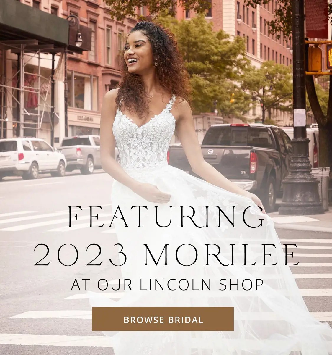 "Morilee Spring 2023" banner for mobile