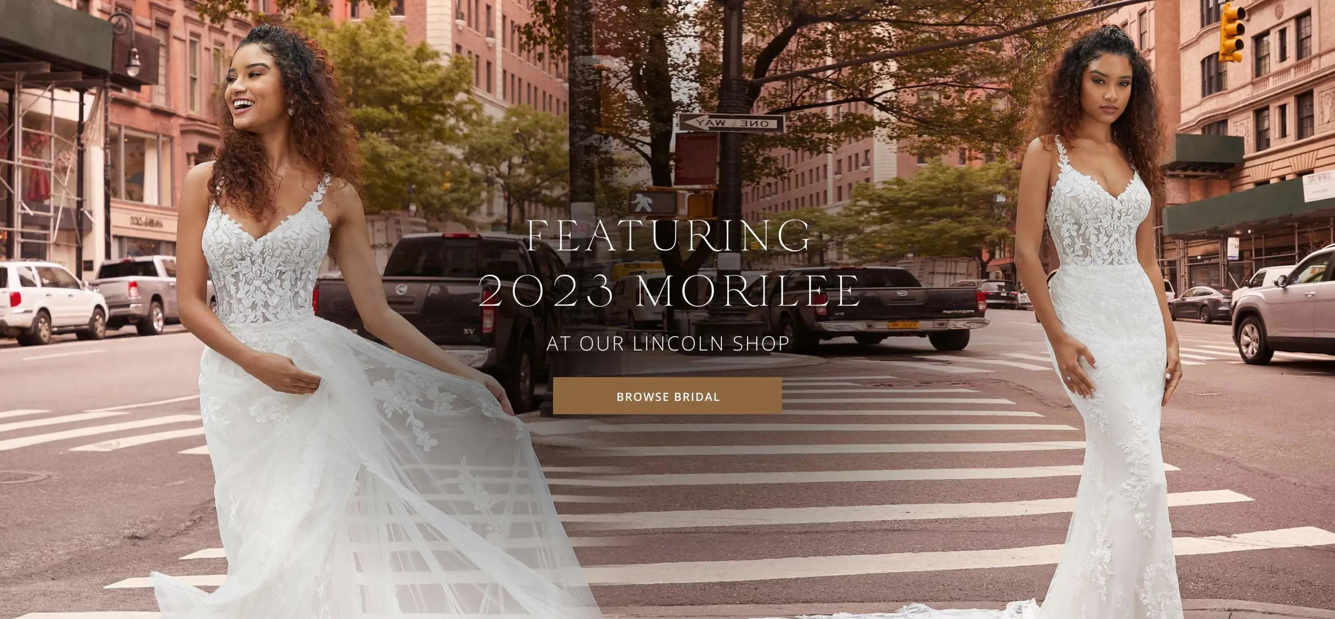 "Morilee Spring 2023" banner for desktop